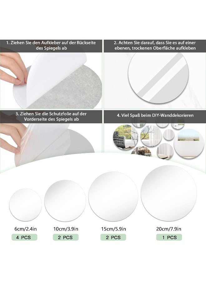TPGP طقم TPGP من 9 ملصقات مرآة، مرآة لاصقة ذاتية، ديكور حائط مرآة صغيرة دائرية، مرآة حرفية أكريليك، بلاط مرآة غير زجاجي للحمام، خلفية، مشاريع حرفية DIY - Image 5