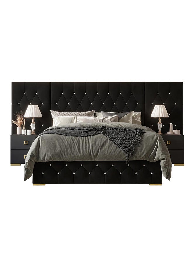 A to Z Furniture CraftPorch Luxurious Velvet Tufted Bed with Wall Panels 100x200cm Single size Bed in Black Color