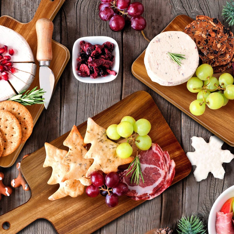 Nuenen 10 Pcs Wood Cutting Board with Handle 15.7 x 7.8 Inch Acacia Wooden Serving Kitchen Chopping Boards for Pizza, Bread, Cheese, Charcuterie, Fruit, Vegetables(Acacia) - Image 5