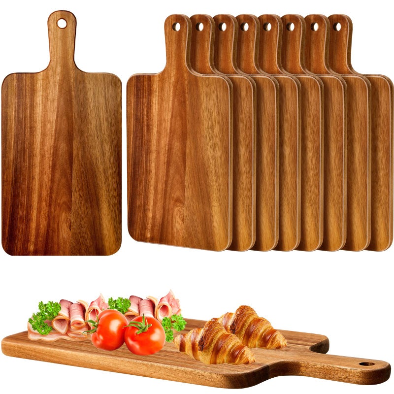 Nuenen 10 Pcs Wood Cutting Board with Handle 15.7 x 7.8 Inch Acacia Wooden Serving Kitchen Chopping Boards for Pizza, Bread, Cheese, Charcuterie, Fruit, Vegetables(Acacia) - Image 1