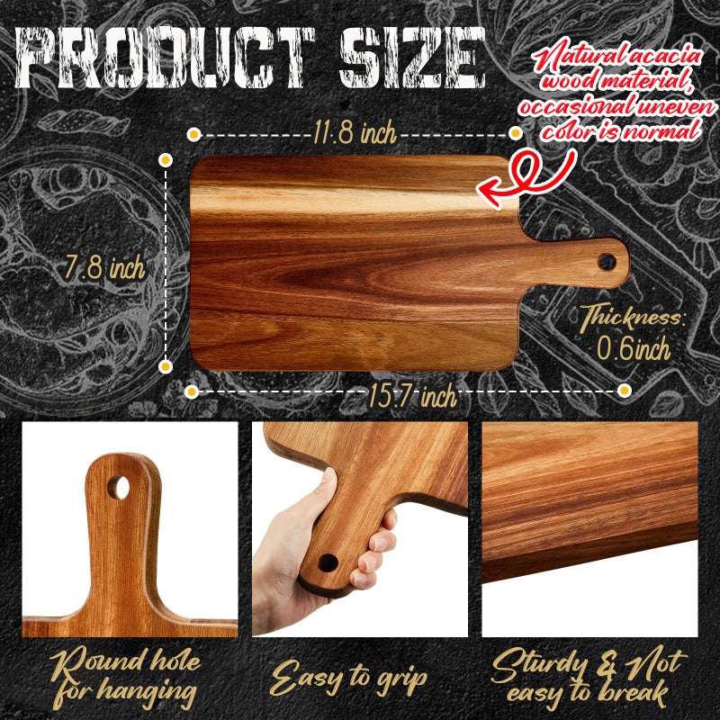 Nuenen 10 Pcs Wood Cutting Board with Handle 15.7 x 7.8 Inch Acacia Wooden Serving Kitchen Chopping Boards for Pizza, Bread, Cheese, Charcuterie, Fruit, Vegetables(Acacia) - Image 2