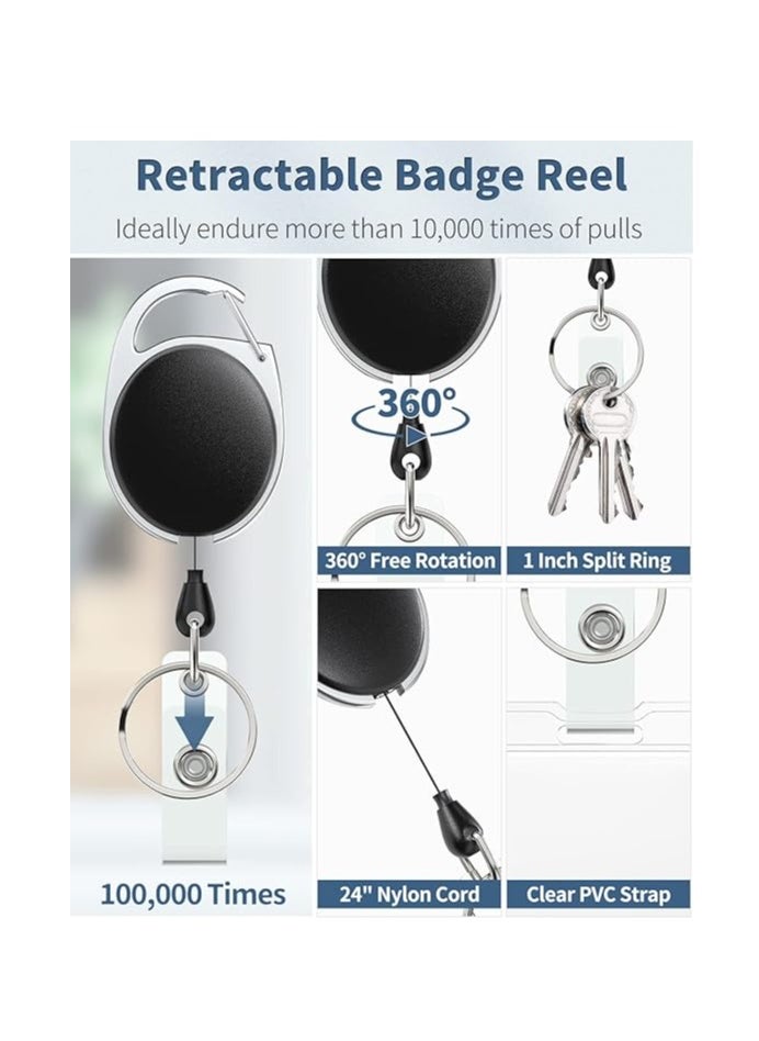Generic 2 Pack Sliding Badge Holder Hard Black Vertical Plastic Card Case Protector with Retractable Badge Reel Carabiner for Office School ID Credit Proximity Key Card Driver’s License and Pass（Black+White）  - Image 3