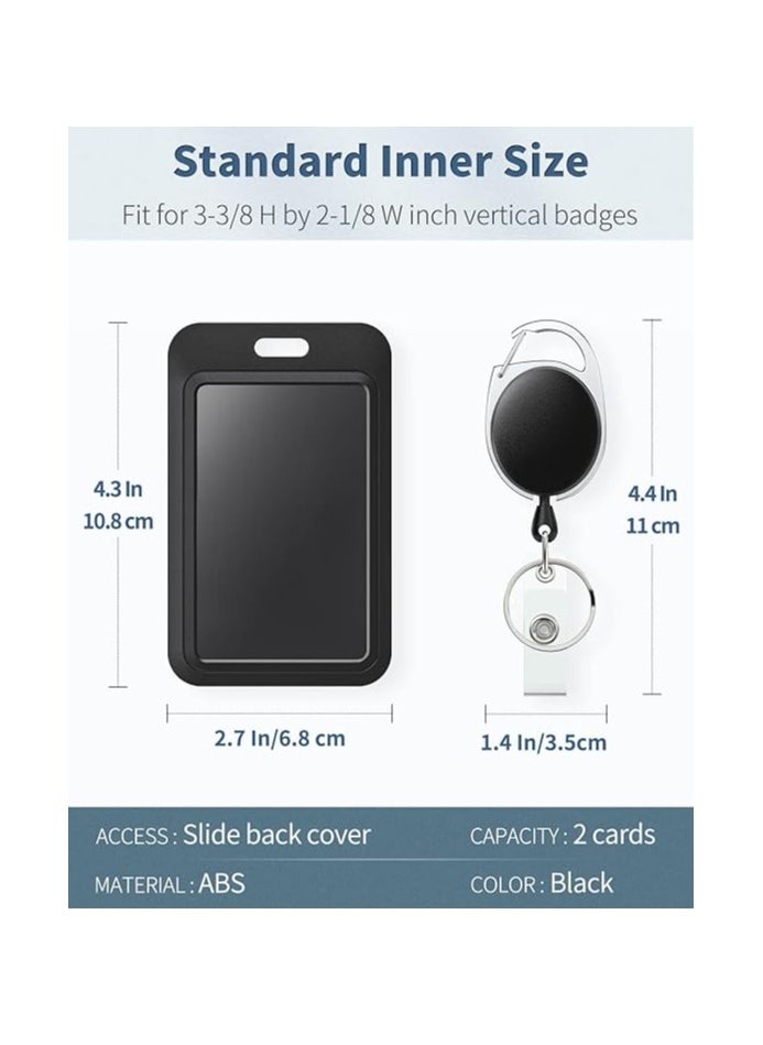 Generic 2 Pack Sliding Badge Holder Hard Black Vertical Plastic Card Case Protector with Retractable Badge Reel Carabiner for Office School ID Credit Proximity Key Card Driver’s License and Pass（Black+White）  - Image 4
