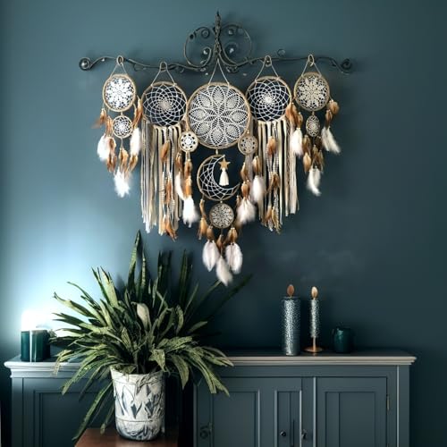 KBBYT 5 Pack Bohemian Ornaments,Dreamcatcher Gift Boho Native American Decor, Handmade Dreamcatcher for Girls, Boys, Adults, Kids Room,Witchy Gifts (Camel) - Image 2