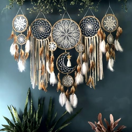 KBBYT 5 Pack Bohemian Ornaments,Dreamcatcher Gift Boho Native American Decor, Handmade Dreamcatcher for Girls, Boys, Adults, Kids Room,Witchy Gifts (Camel) - Image 1
