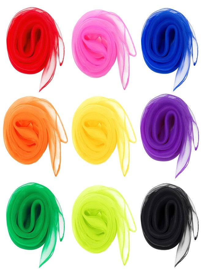 Fengek 9 Pcs Chiffon Scarf, 27.6 Inch Square Solid Color Bandana Handkerchief Ribbon Scarves for Women Girls Multicolor 2 - Image 1