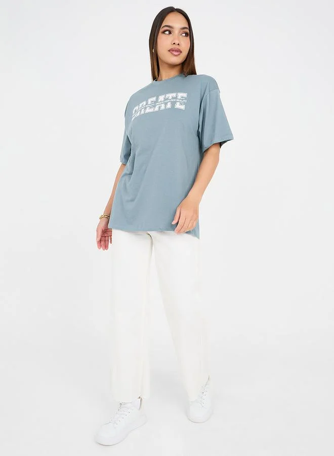 ستايلي Oversized Create Slogan Longline T-Shirt