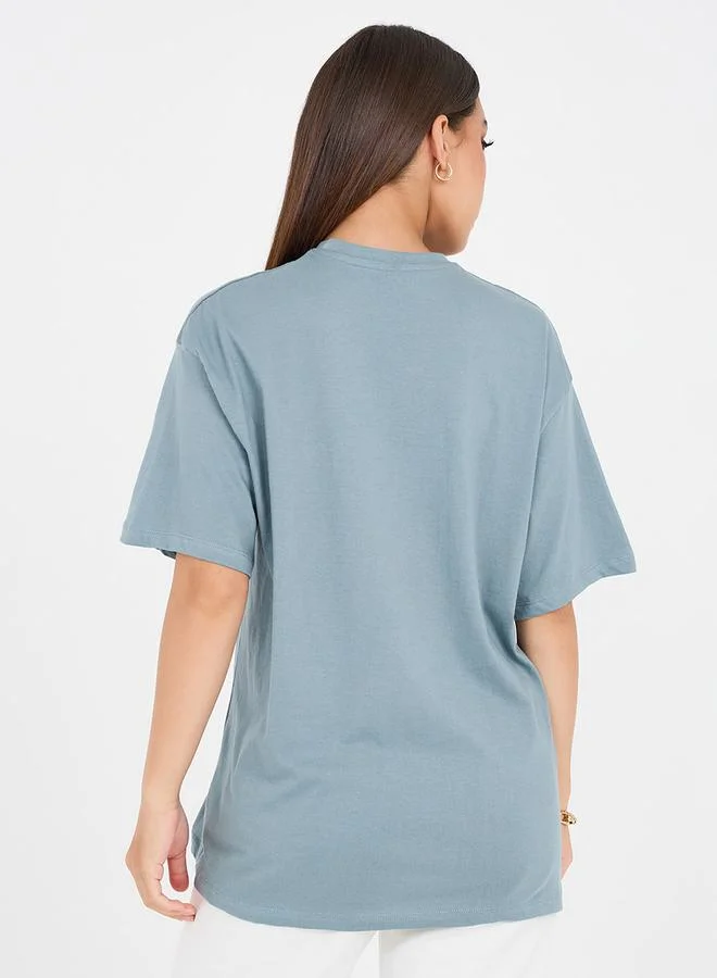 ستايلي Oversized Create Slogan Longline T-Shirt
