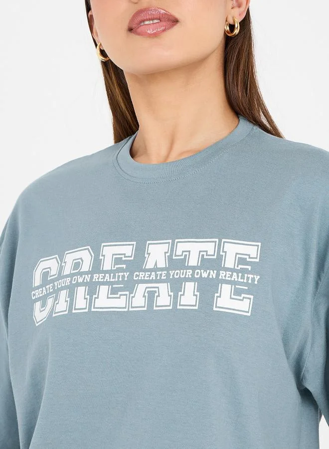 ستايلي Oversized Create Slogan Longline T-Shirt