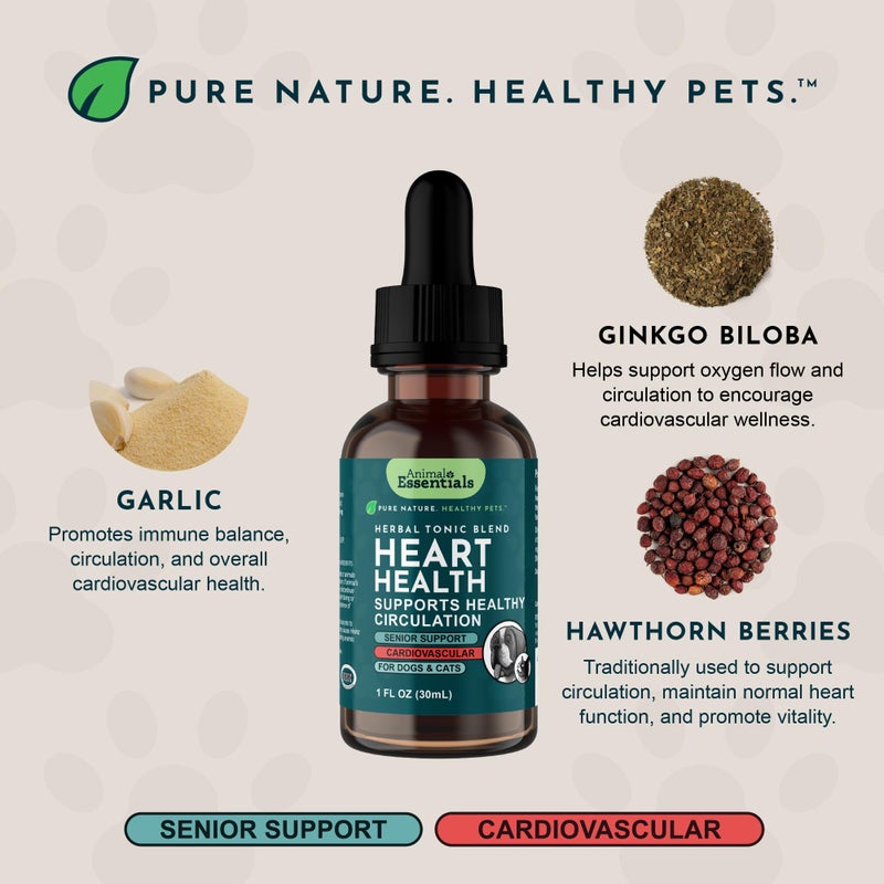 Animal Essentials Heart Health for Dogs & Cats - Cardiovascular Support Supplement, Healthy Heart, Organic Hawthorn Berry, Herbal Tincture - 2 Fl Oz - Image 4