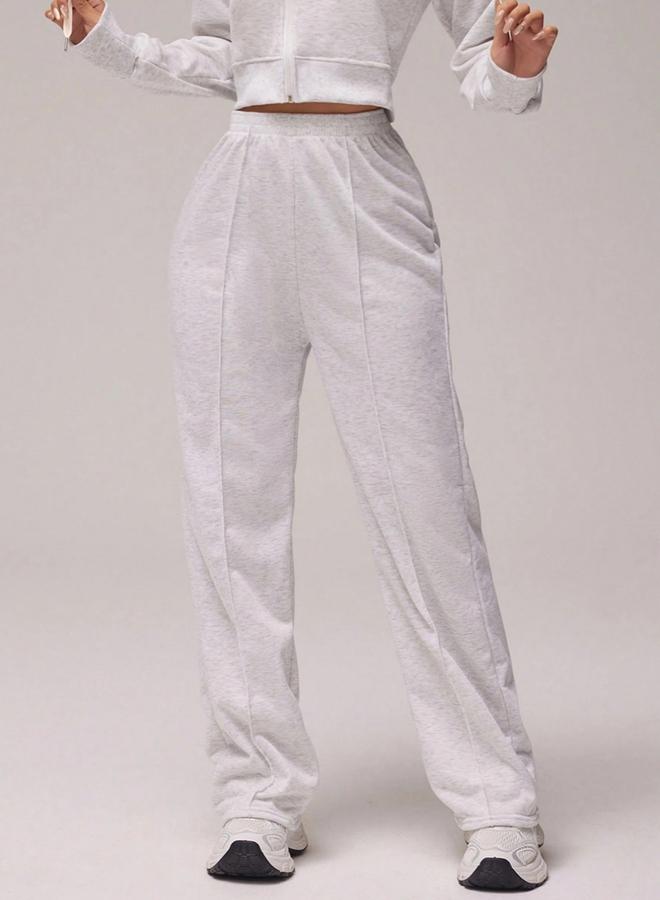 Take Two Grey Pipping Detail Elastic Waist Wide Leg Pants - Image 3