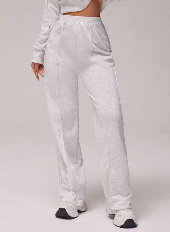 Take Two Grey Pipping Detail Elastic Waist Wide Leg Pants