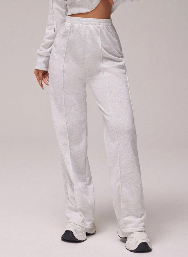 Take Two Grey Pipping Detail Elastic Waist Wide Leg Pants - Image 4