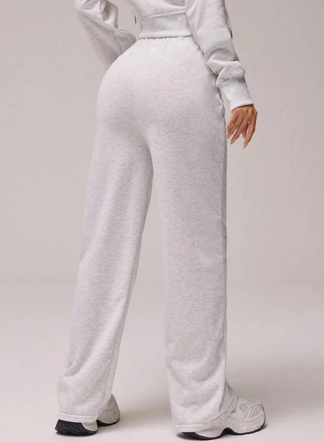 Take Two Grey Pipping Detail Elastic Waist Wide Leg Pants