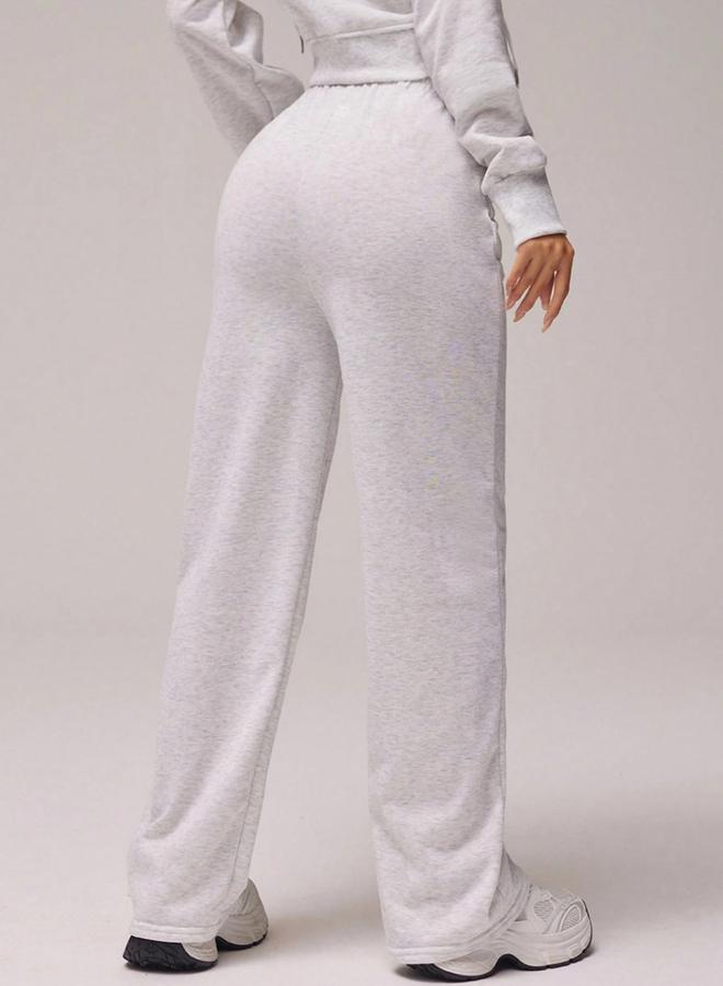 Take Two Grey Pipping Detail Elastic Waist Wide Leg Pants - Image 2