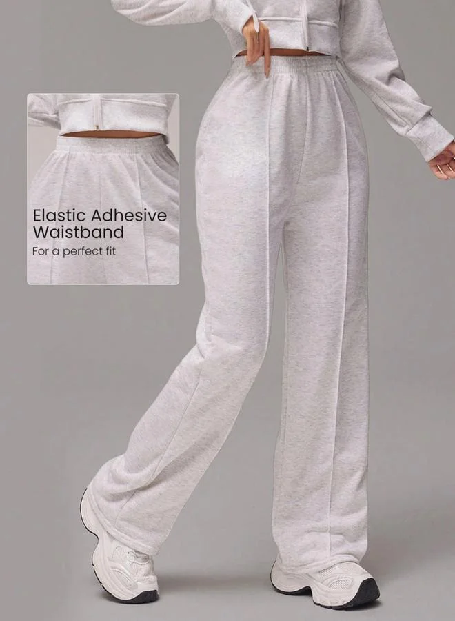 Take Two Grey Pipping Detail Elastic Waist Wide Leg Pants