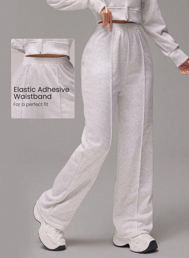 Take Two Grey Pipping Detail Elastic Waist Wide Leg Pants - Image 1