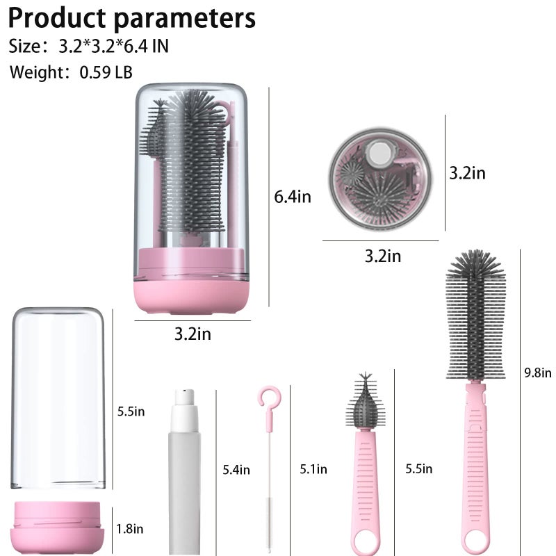 Augensterm Pink Silicone Baby Bottle Cleaner Kit - Bottle Brush Set, Drying Rack, Nipple & Straw Brushes, Soap Dispenser - Travel & Home Use - Image 5