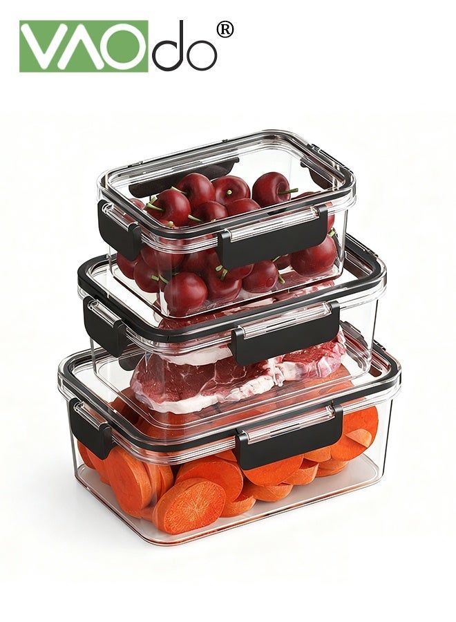 VAOdo 3PCS  Different Size Prep Containers, PET Material Airtight Lunch Container with Snap Locking Lids, Rectangle Food Container Set Black - Image 1