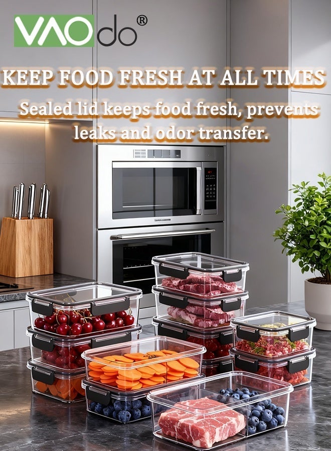 VAOdo 3PCS  Different Size Prep Containers, PET Material Airtight Lunch Container with Snap Locking Lids, Rectangle Food Container Set Black - Image 3