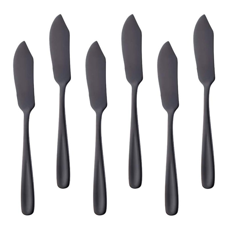 Bisda Stainless Steel Cheese Dessert Knives, Set of 6, Breakfast Butter Knife, Slicer Sandwich Spreader (Black) - Image 1