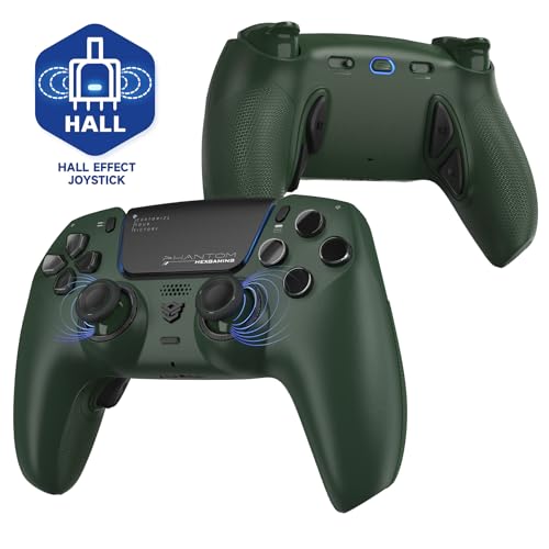 HEXGAMING PHANTOM Controller for Competitive Gaming Hall Effect 4 Remappable Buttons 6 Profiles 8 Interchangeable Stick and Adjustable Triggers Compatible with ps5 PC Mobile Static Emerald - Image 1
