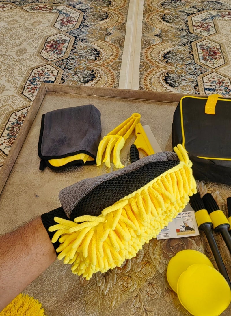 العييجة مجموعة فرش تنظيف السيارات 20 قطعة مع ملحقات مثقاب – لتنظيف الداخل، الخارج، الإطارات والعجلات, تنظف وتلمع وتحمي سياراتك + بطاقة هدية مجانية - Image 3