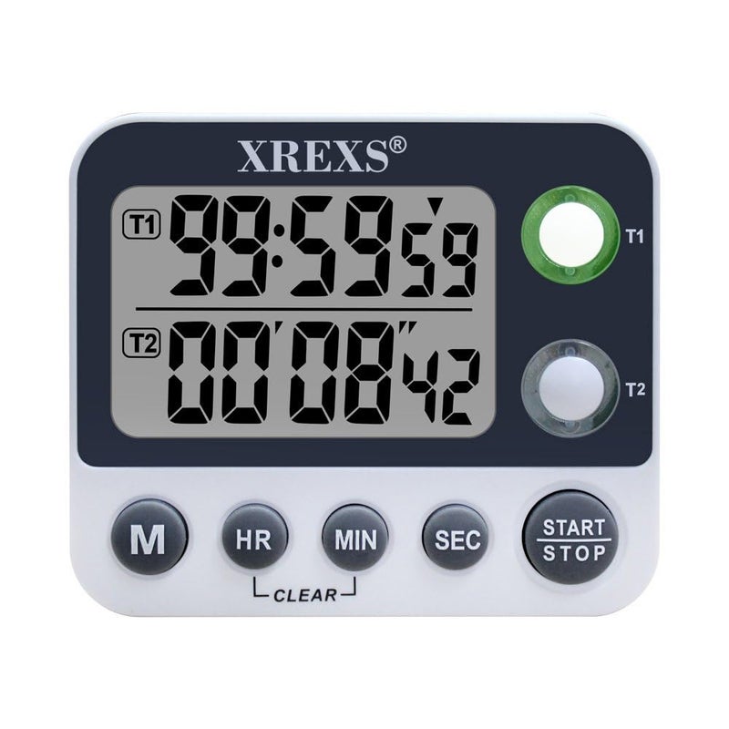 XREXS Dual Kitchen Timer Digital Timer Timers for Cooking Adjustable Volume Loud Alarm Memory Time Timer for KitchenMeetingClass Battery Included