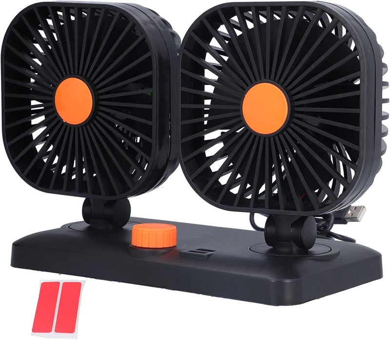 Car Air Cooling Fan, Six Blades Double Head USB Universal Cooling Device 360 Degree Adjustable Square Low Noise Car Accessories - Image 1