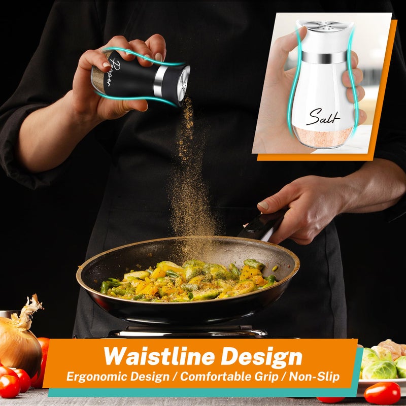Arrozon Salt and Pepper Shakers Set with Holder,4 oz Bottom Salt Shaker with Stainless Steel Lid for Kitchen Gadgets Cooking Table Housewarming Gift Christmas Decor Refillable Design (Black + White) - Image 5