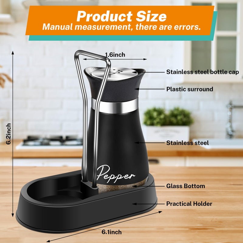 Arrozon Salt and Pepper Shakers Set with Holder,4 oz Bottom Salt Shaker with Stainless Steel Lid for Kitchen Gadgets Cooking Table Housewarming Gift Christmas Decor Refillable Design (Black + White) - Image 2