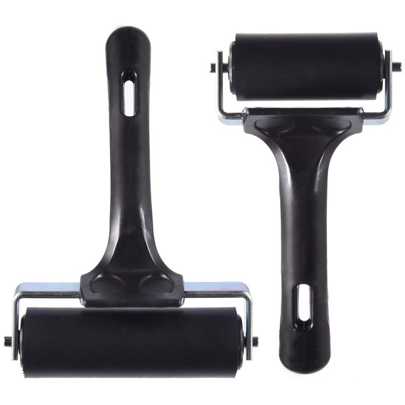 Lainrrew 2 Pcs Rubber Roller, Hard Rubber Brayer Glue Roller for Construction Tools Printmaking Stamping Wallpaper Gluing Application, 3.8" and 2.2" (Black) - Image 1
