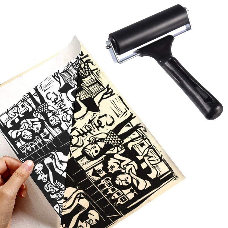 Lainrrew 2 Pcs Rubber Roller, Hard Rubber Brayer Glue Roller for Construction Tools Printmaking Stamping Wallpaper Gluing Application, 3.8" and 2.2" (Black) - Image 2