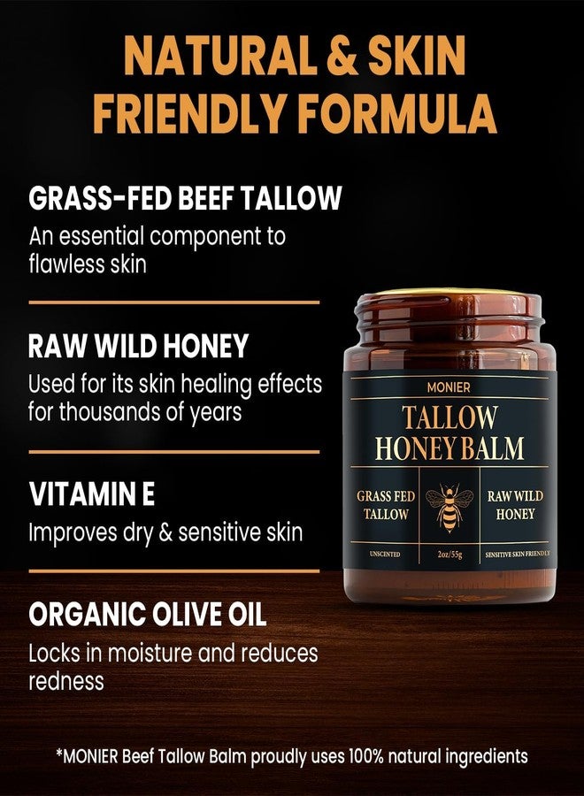 MONIER Tallow and Honey Balm for Face, Beef Tallow for Skin, Moisturizer with 100% Organic Grass-Fed Beef Tallow & Raw Wild Honey - Natural Formula for Dry & Sensitive Skin (Unscented) - Image 2