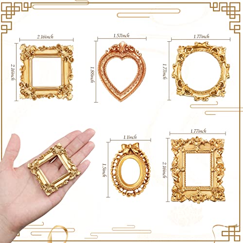 Vicenpal 10 Pcs Vintage Mini Picture Frames Baroque Antique Small Resin Jewelry Display Table Frame for Christmas DIY Photo Holiday Party Decoration (Gold) - Image 3
