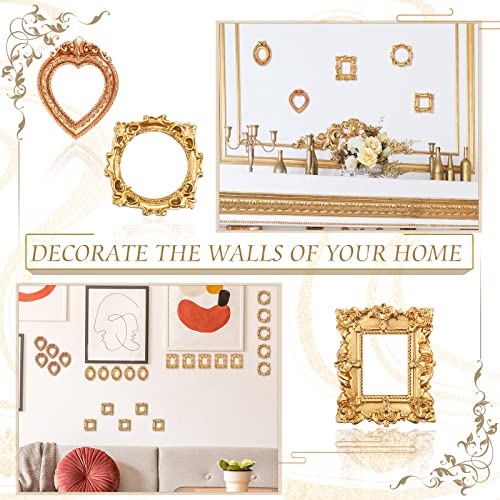 Vicenpal 10 Pcs Vintage Mini Picture Frames Baroque Antique Small Resin Jewelry Display Table Frame for Christmas DIY Photo Holiday Party Decoration (Gold) - Image 4