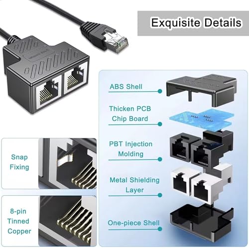 AKWOR Ethernet Splitter 1 to 2, RJ45 Network Splitter Starlink Ethernet Adapter, LAN Internet Cable Adapter for Cat 5/5e/6/7/8 Cable - Image 5