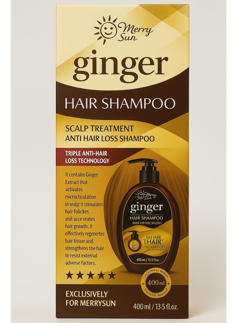 Merry Sun Ginger Hair Shampoo – 400ml | Anti Hair Loss Scalp Treatment with Triple Action Formula for Hair Growth & Strength - Image 1