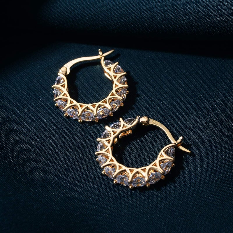 Allencoco Cubic Zirconia Huggie Hoop Earrings - Jewelry For Women, 14K Gold, 925 Sterling Silver Post Hypoallergenic (18K Gold CZHoop 19mm) - Image 3