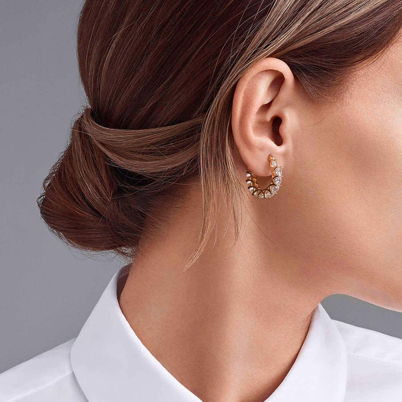 Allencoco Cubic Zirconia Huggie Hoop Earrings - Jewelry For Women, 14K Gold, 925 Sterling Silver Post Hypoallergenic (18K Gold CZHoop 19mm) - Image 5