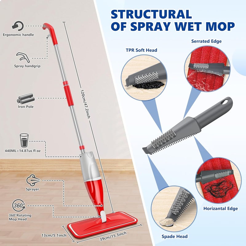 EXEGO Spray Mops for Floor Cleaning: Wet Mop with 3 Washable Microfiber Pads for Swiffer Powermop - Floor Flat Mop Dust Dry Nops for Hardwood Tile Wood Laminate Vinyl Marble - Home Commercial Mop - Image 2
