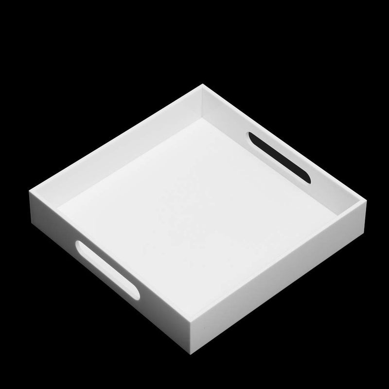KEVLANG Glossy White Sturdy Acrylic Serving Tray with Handles-10x10Inch-Serving Coffee Appetizer Breakfast Butler-Kitchen Countertop-Makeup Drawer Organizer-Vanity Table Ottoman Tray-Decorative Tray - Image 2