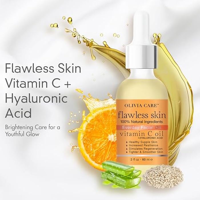 Olivia Care زيت الوجه الأساسي الخالي من العيوب أوليفيا كير فيتامين سي + حمض الهيالورونيك 100% طبيعي، منشط، مرطب، مهدئ ومريح. يثبت ويحتفظ بالرطوبة 2 أونصة سائلة (فيتامين سي) - Image 2
