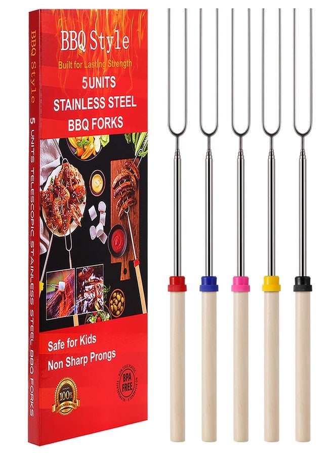 BBQStyle Marshmallow Roasting Sticks, Telescoping Smores Sticks for Open Fire Pit, 32 Inch Long Marshmallow Toasting Barbecue Forks S’mores Skewers for Campfire Camping Hotdog Hot Dog Bonfire Grill, 5 Pack - Image 1