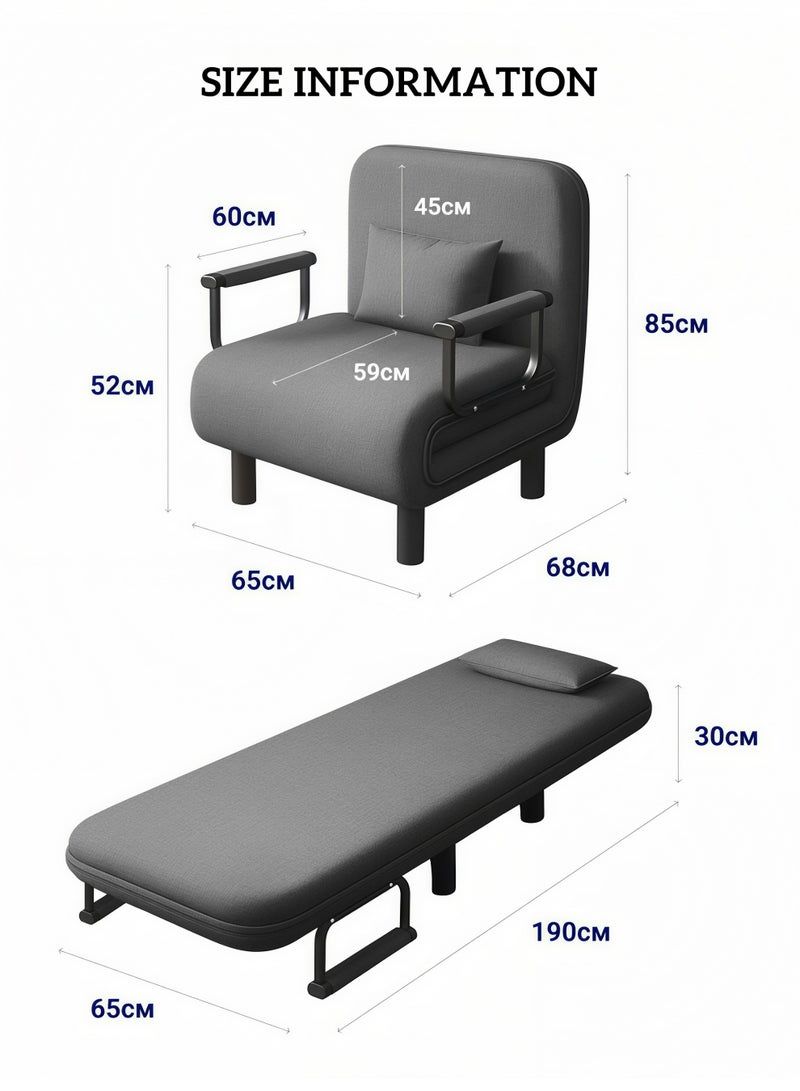 HQ-GAMING Convertible Sofa Bed, Folding Sofa Bed 3-in-1 Foldable Lounge Couch for Eid Home Decoration Linen Fabric, Folding Sleeper Chair with Adjustable Backrest for Living Room Grey 1 Seater - Image 2