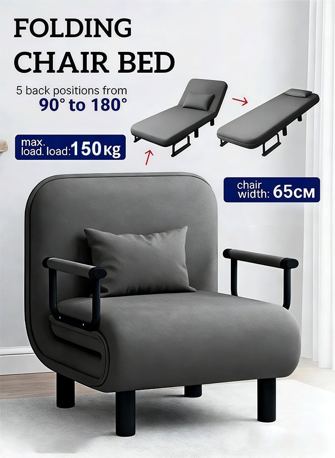 HQ-GAMING Convertible Sofa Bed, Folding Sofa Bed 3-in-1 Foldable Lounge Couch for Eid Home Decoration Linen Fabric, Folding Sleeper Chair with Adjustable Backrest for Living Room Grey 1 Seater - Image 1