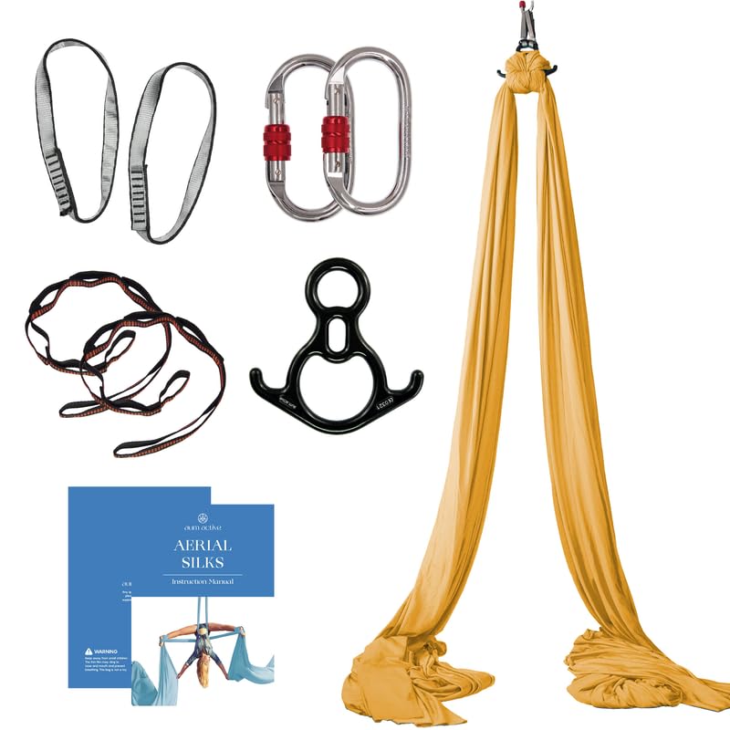 Aum Active Aerial Silks Starter Kit - Durable 9 Yards of Aerial Yoga Hammock with Hardware & Guide - Aerial Swing for Acrobatic Flying Yoga & All Levels (Aerial Rigging Point Up to 13ft) - Image 1