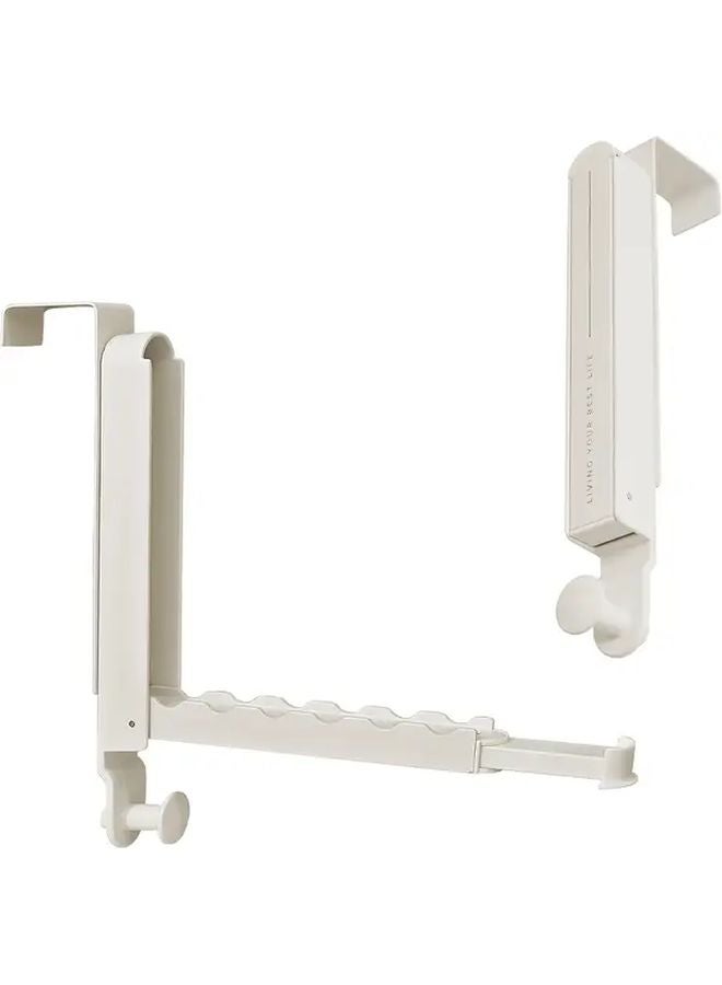 Milky White Over The Door Hanger With Retractable Rod And Foldable Metal Hooks - Image 1