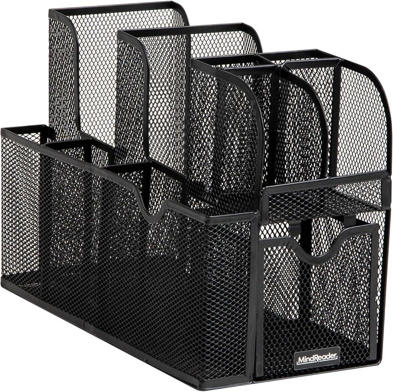 Coffee Condiment and Accessories Caddy Organizer, for Cups, Stirrers, Snacks, Sugars, etc., Black Mesh - Image 5