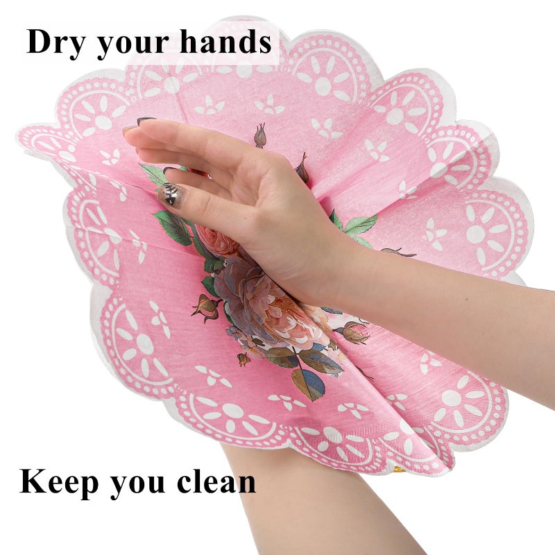 Tebery 204 Pcs Floral Tea Cups and Saucers Set, Disposable Paper Tea Cup with Handle Saucer Plate Napkin, Tea Party Supplies Set for Tea Party Decorations Birthday Wedding Bridal Shower - Image 4